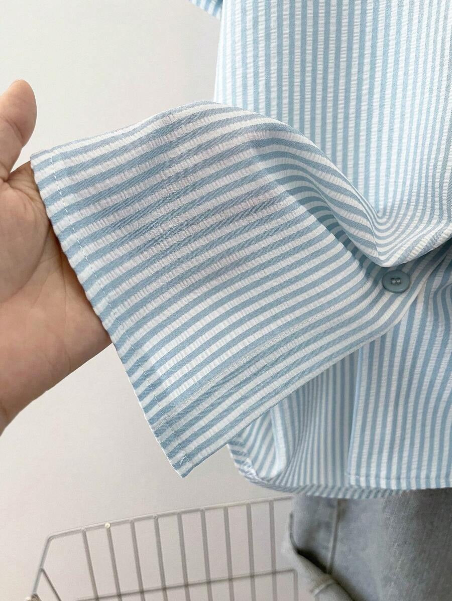 SHEIN بلوزة كاجوال صيفية مخططة بأكمام قصيرة
