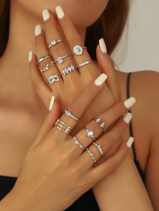SHEIN مجموعة 15-16 خواتم أنيقة متعددة العناصر
