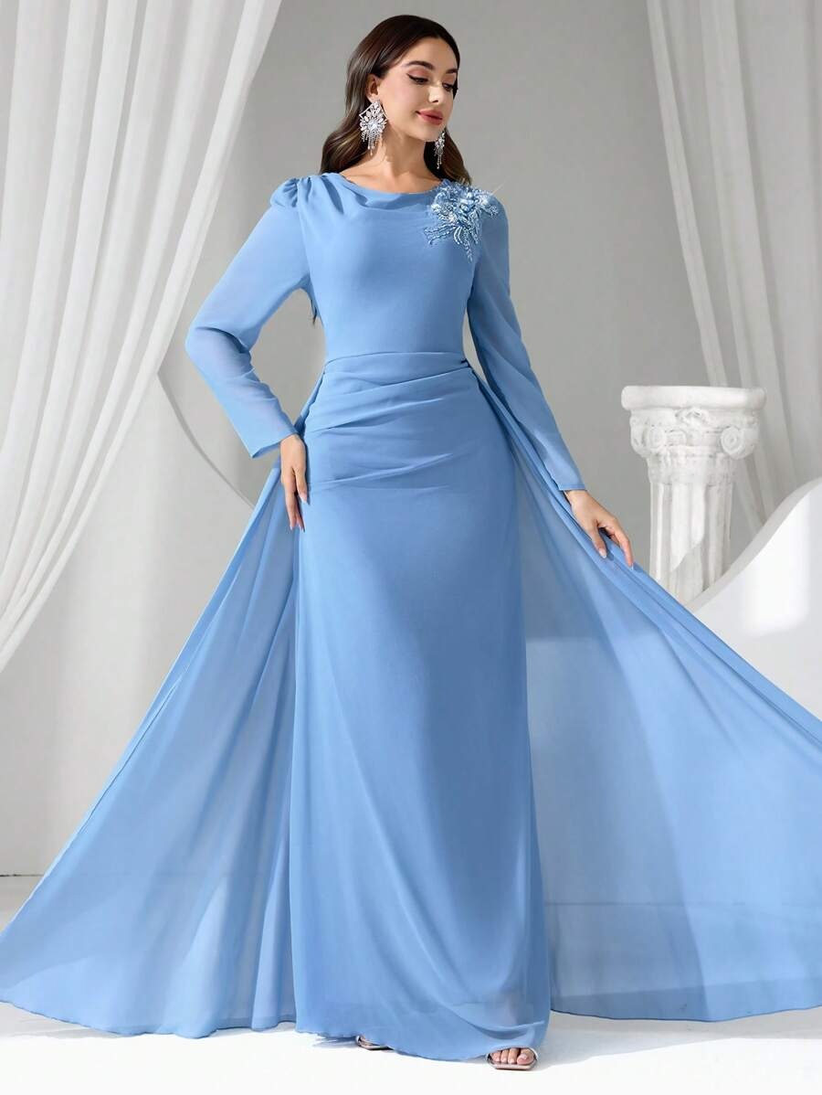 SHEIN Coutiva فستان سهرة أزرق فاتح ماكسي