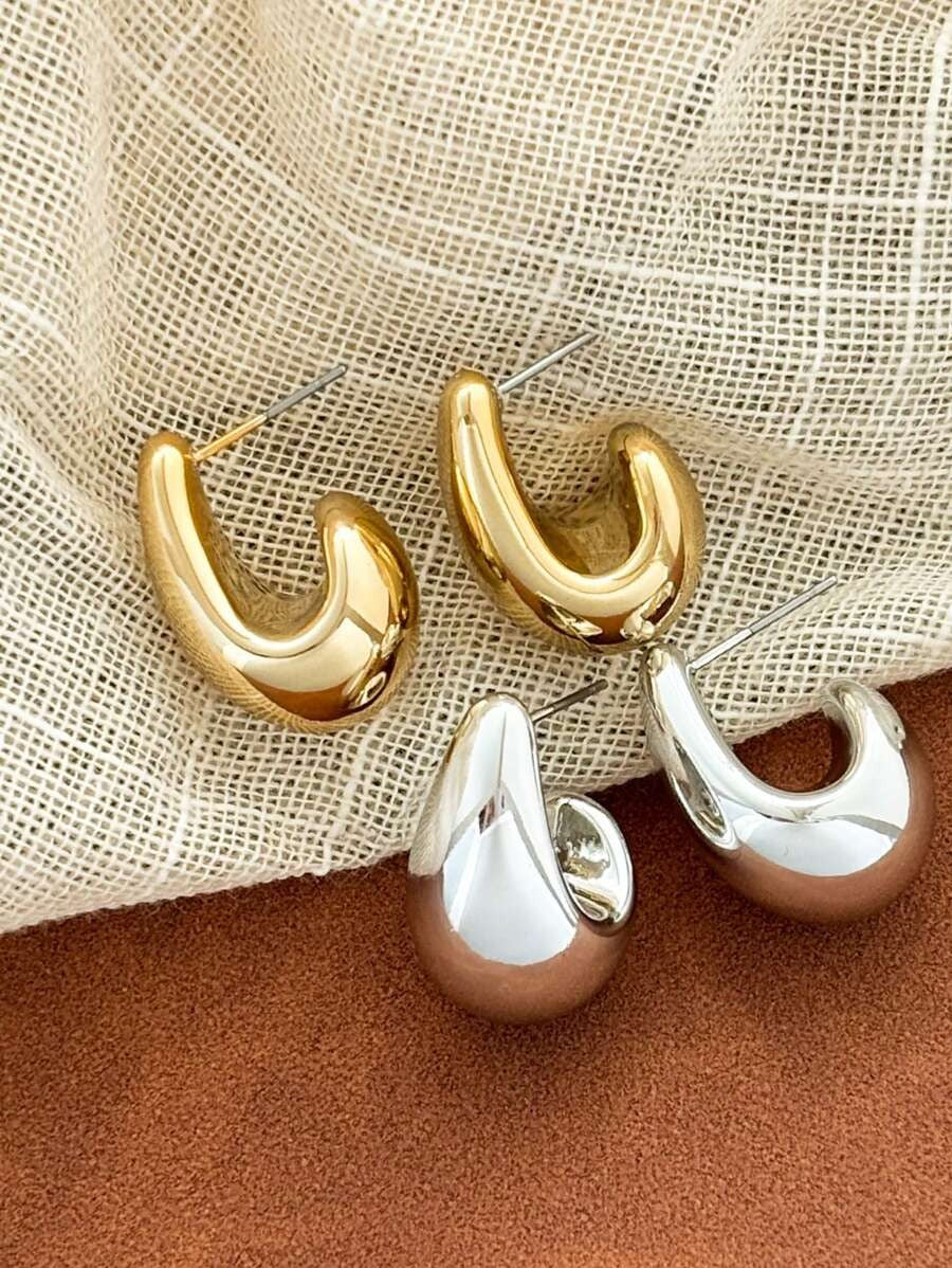SHEIN LADYCOCO  زوجين أقراط بتصميم قطرة ماء متدلية بلون ذهبي وفضي