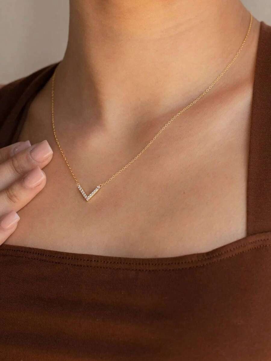 SHEIN عقد ترقوة بسيط من الفولاذ مع الراين
