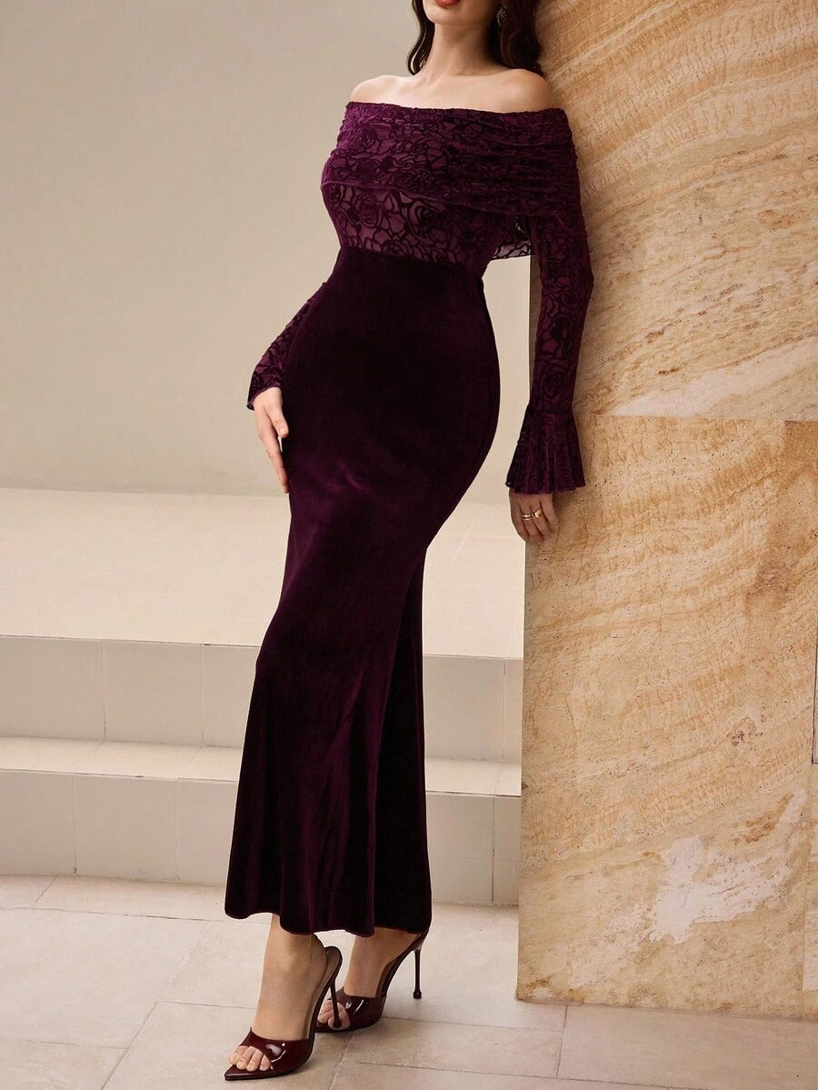 SHEIN Modelyn فستان حفلة أحمر بطبعات زهرية