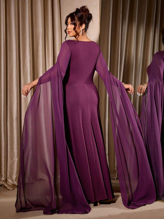 SHEIN Elenzga فستان ماكسي أنيق بلون أحمر بنفسجي