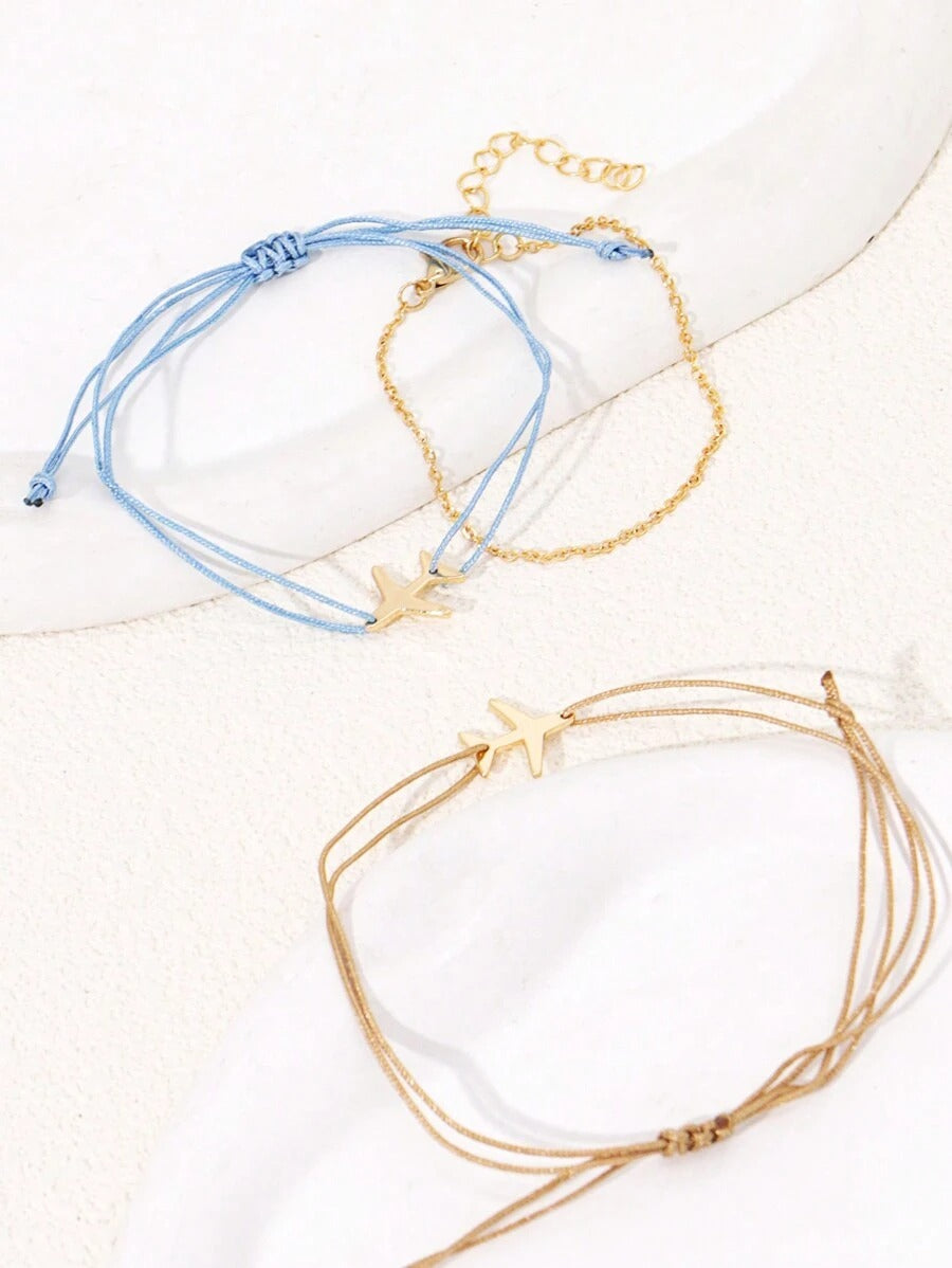 SHEIN طقم 3 أساور مضفرة يدويًا على شكل طائرة