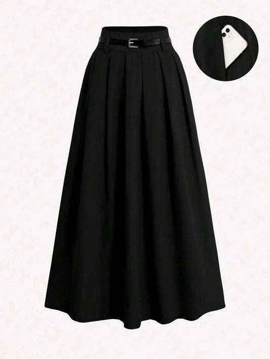 SHEIN A-Line تنورة كاجوال طويلة بخصر عالي وطيات