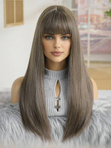 SHEIN باروكة شعر مستقيم بني مع غرة