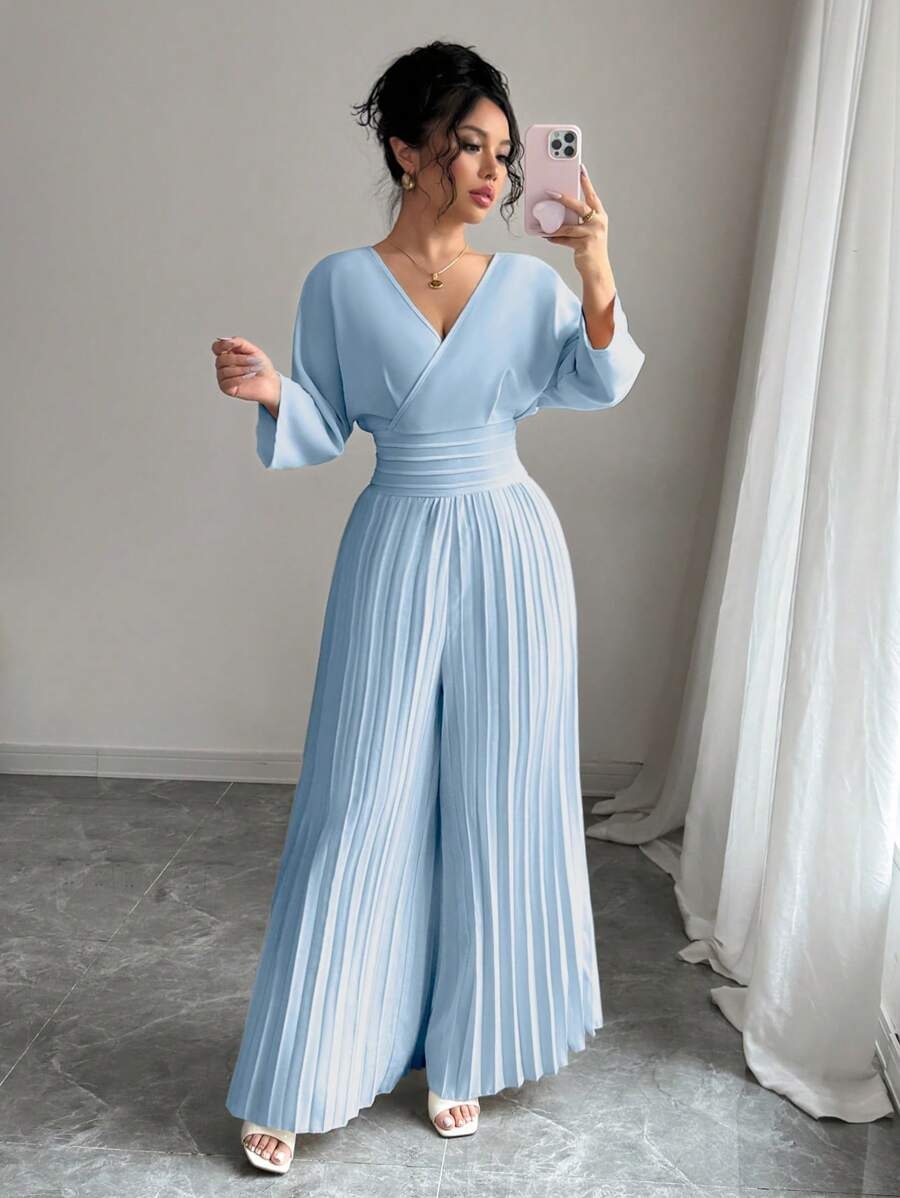 SHEIN Gloray جمبسوت طويل وأنيق بلون ازرق