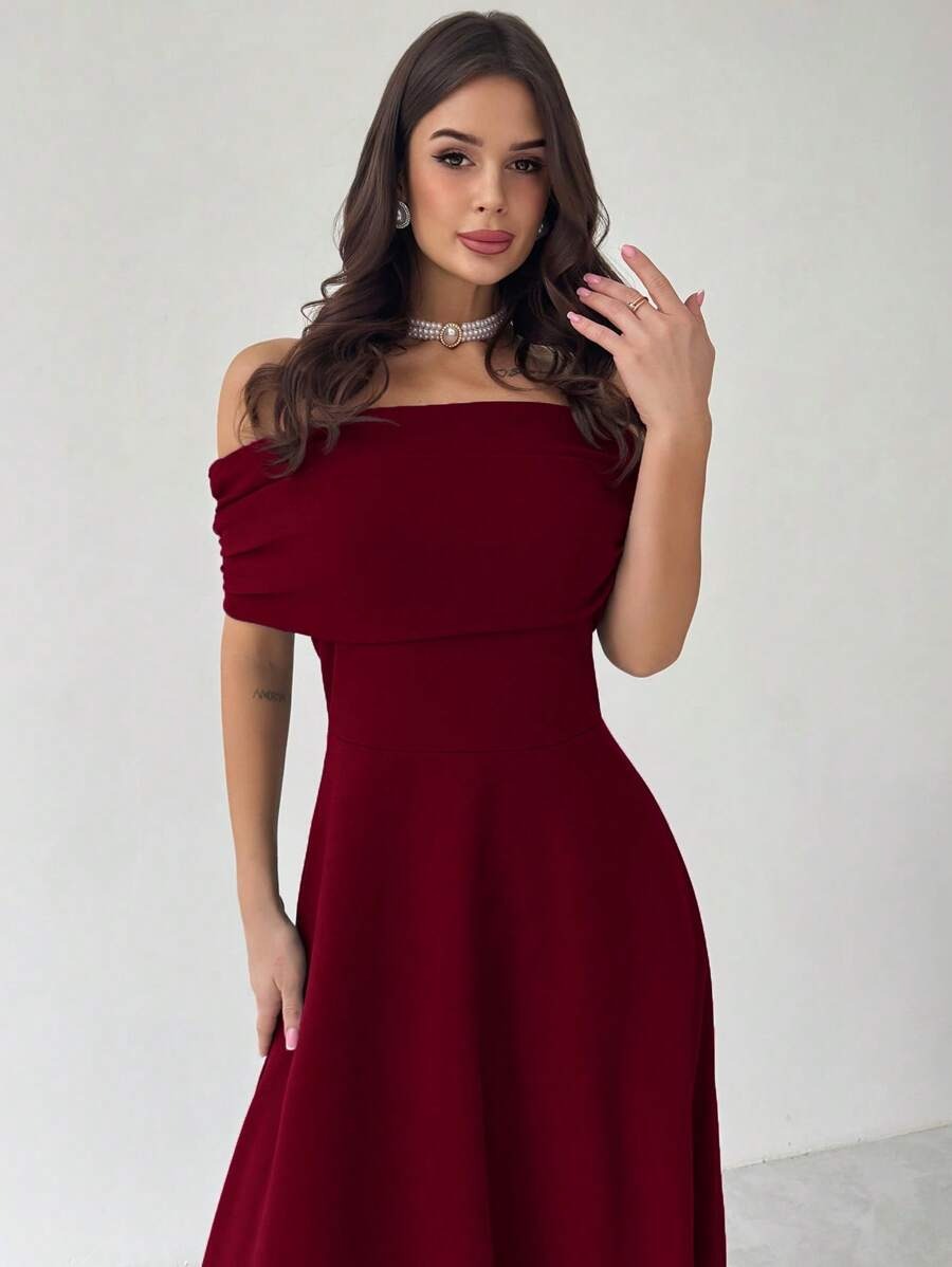SHEIN Firerie فستان ماكسي أنيق بلون عنابي
