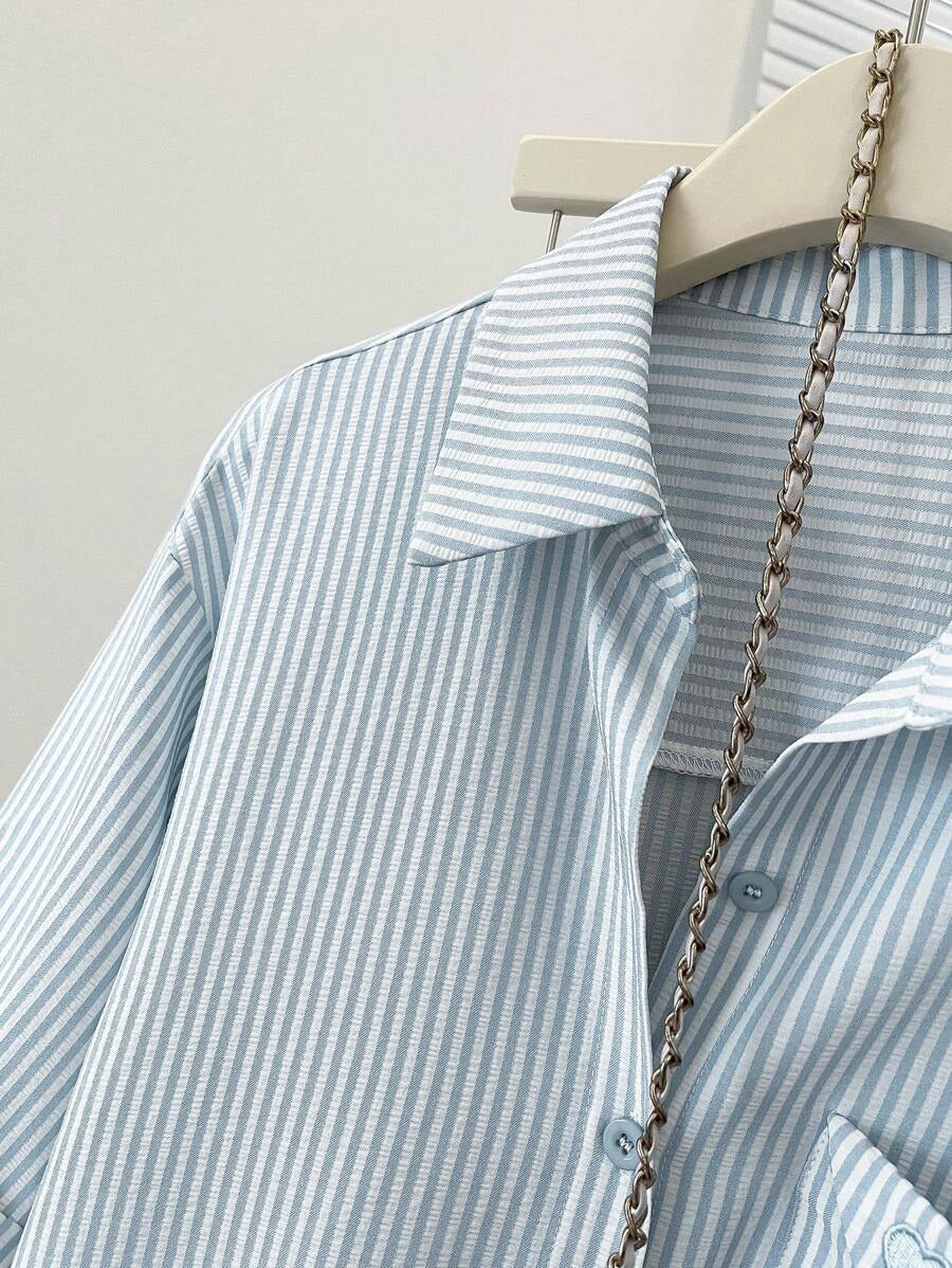 SHEIN بلوزة كاجوال صيفية مخططة بأكمام قصيرة