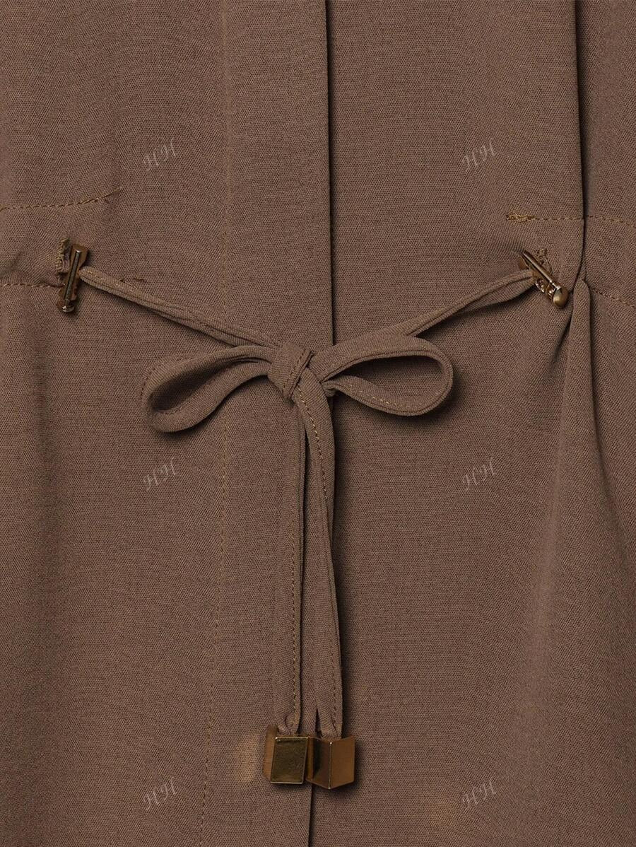 SHEIN طقم نسائي بني توب برباط وبنطال واسع