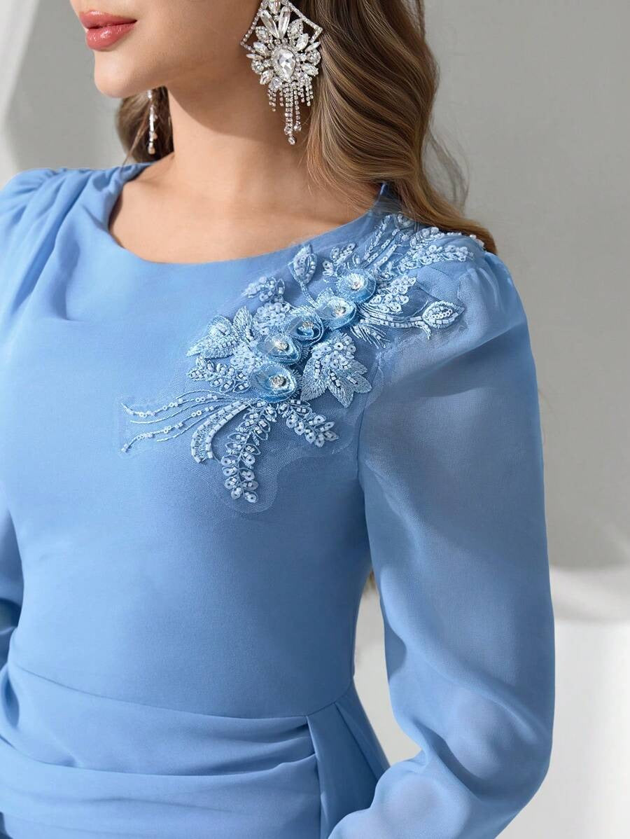 SHEIN Coutiva فستان سهرة أزرق فاتح ماكسي