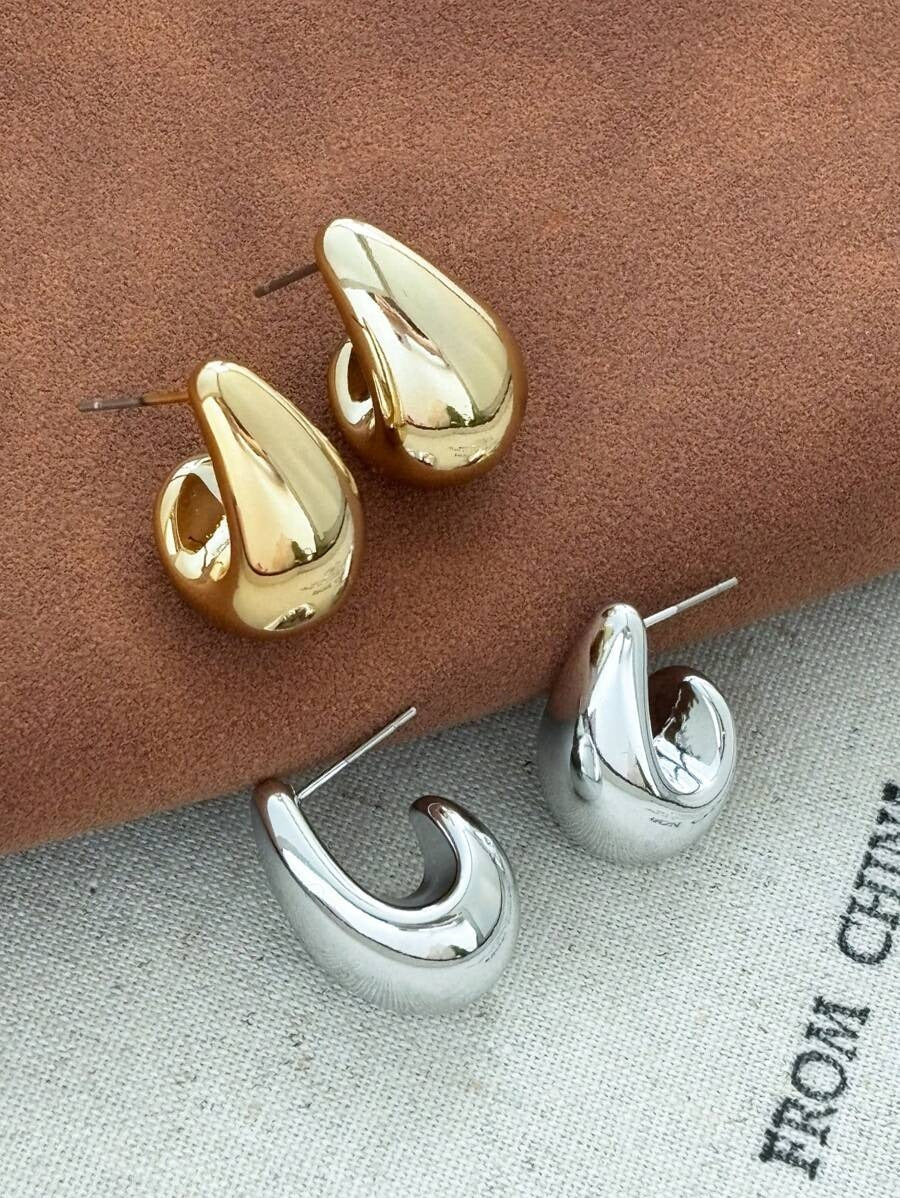 SHEIN LADYCOCO  زوجين أقراط بتصميم قطرة ماء متدلية بلون ذهبي وفضي