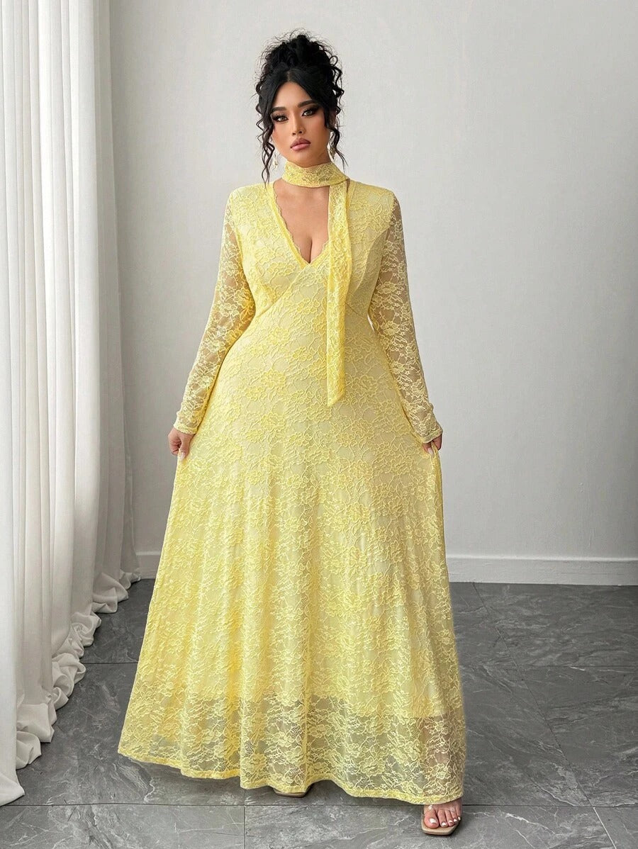 SHEIN Elenzga فستان طويل بلون أصفر للمقاسات الكبيرة