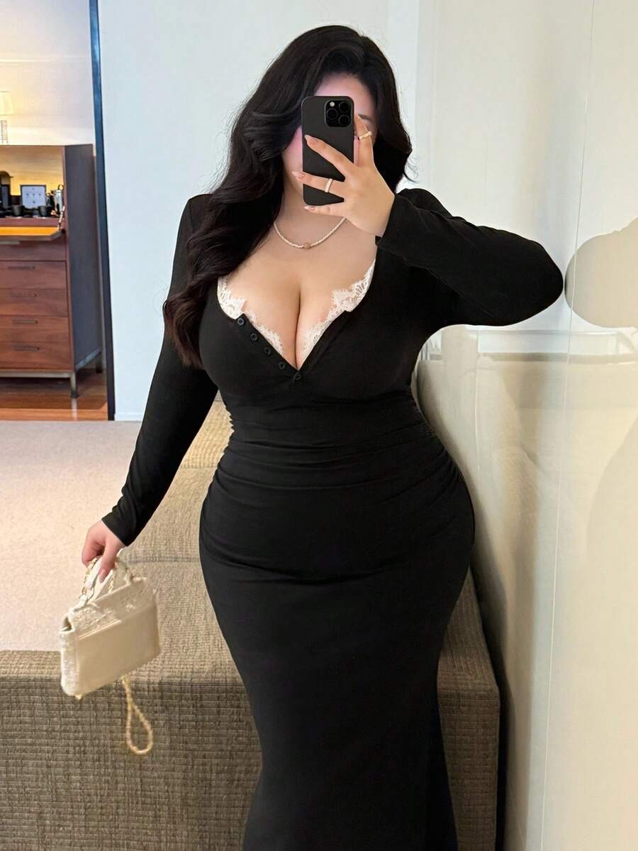 SHEIN Flirla فستان أنيق طويل – أسود
