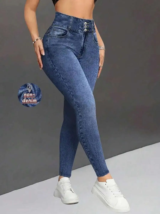 SHEIN سروال نسائي ضيق مطبوع بخصر عالٍ