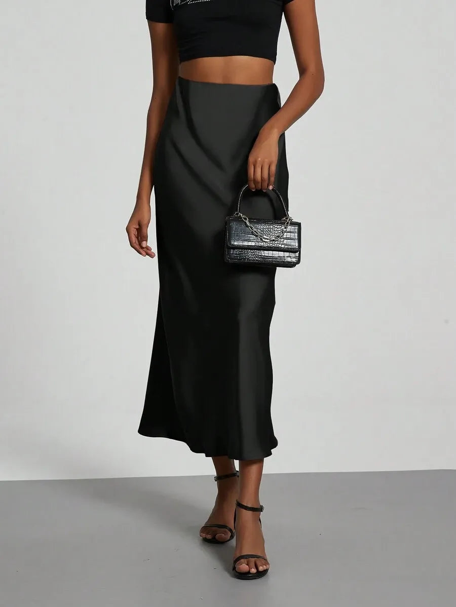 SHEIN Se-Helo Fashion تنورة ماكسي نسائية من الساتان الناعم من