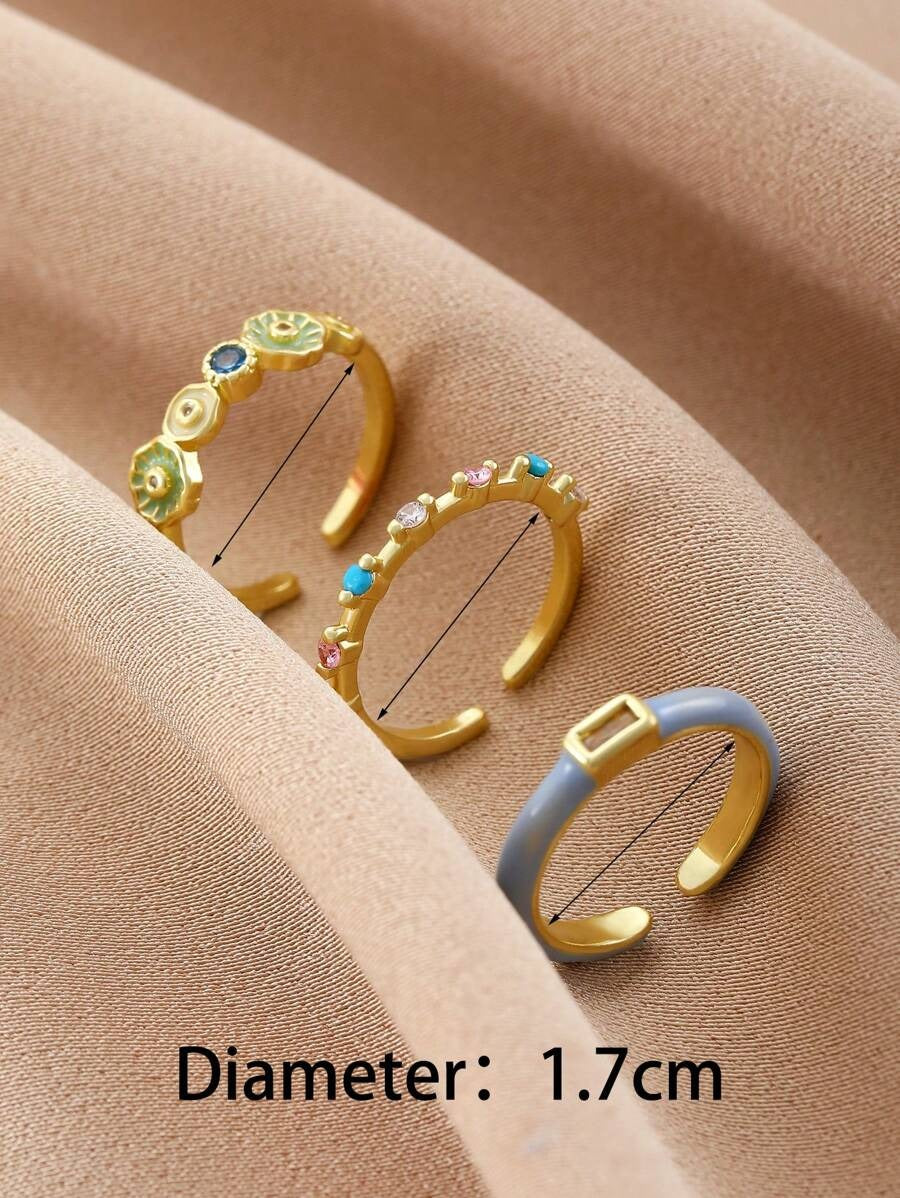 SHEIN طقم 3 أطواق مزينة بالزهور والزركونيا