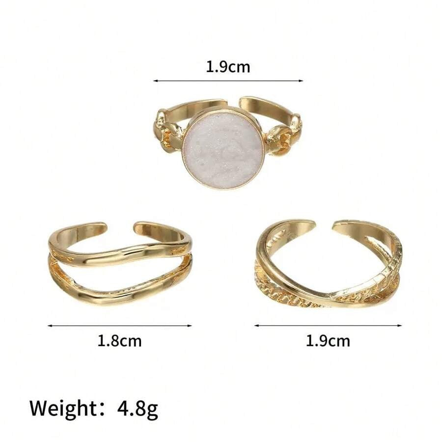 SHEIN طقم 3 خواتم بتصميم دائري بلون ذهبي