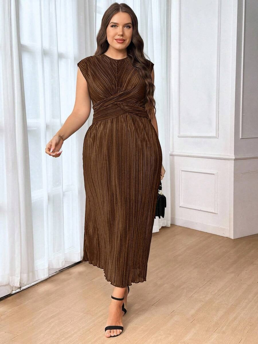 SHEIN Frenchy فستان أنيق طويل بلون بني