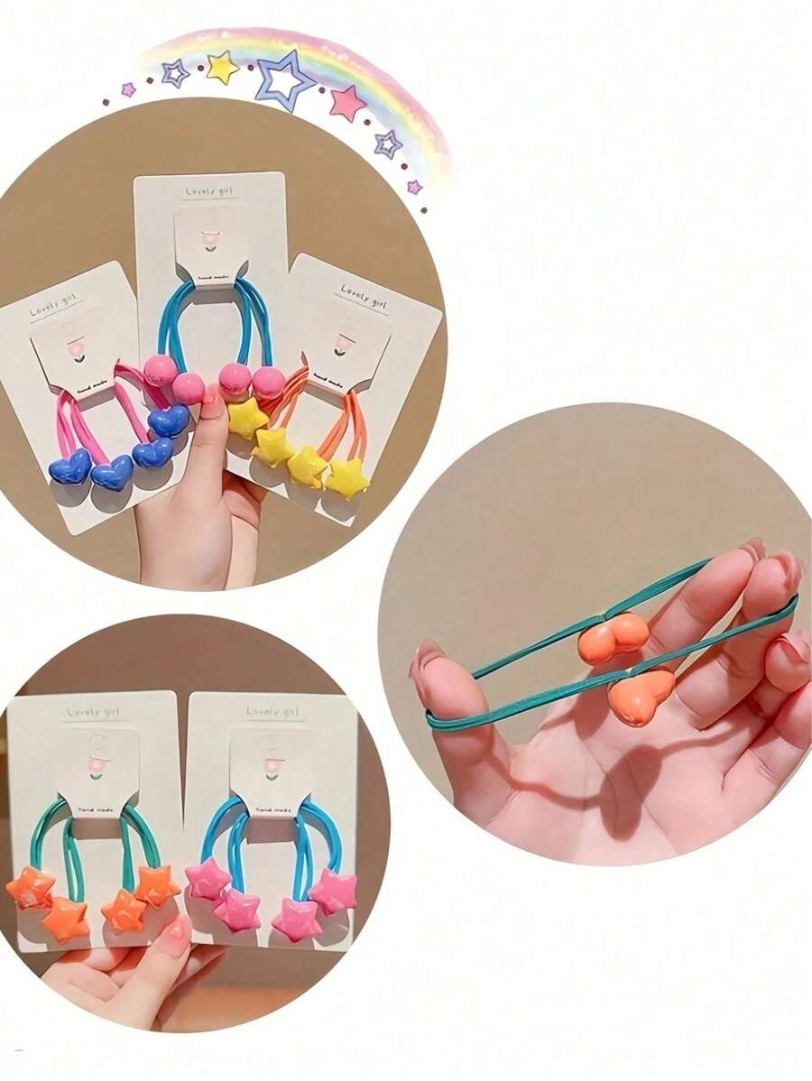 SHEIN طقم أربطة شعر ملونة بأنماط نجوم وقلوب