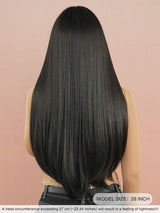 SHEIN 7JHH WIGS شعر ناعم وطويل بلون أسود طبيعي مع غرة