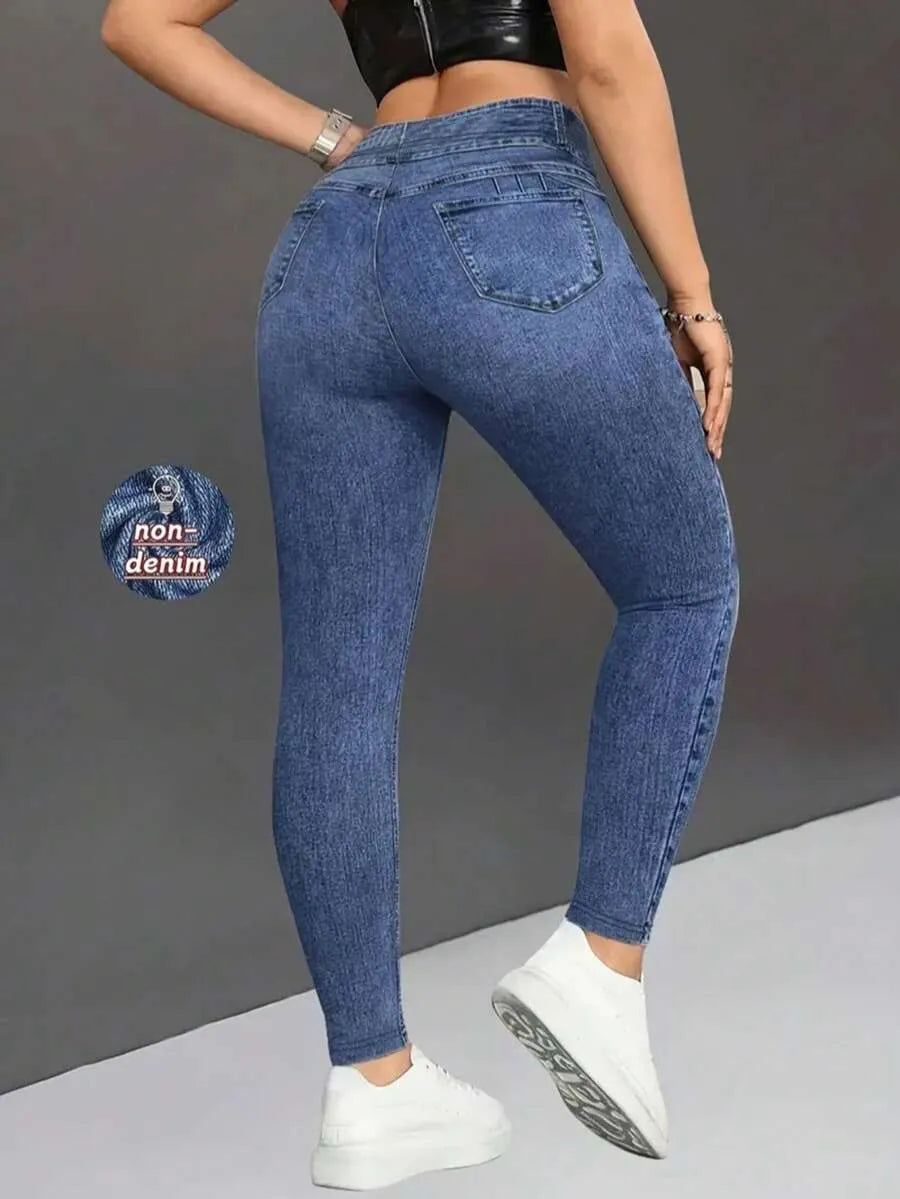 SHEIN سروال نسائي ضيق مطبوع بخصر عالٍ