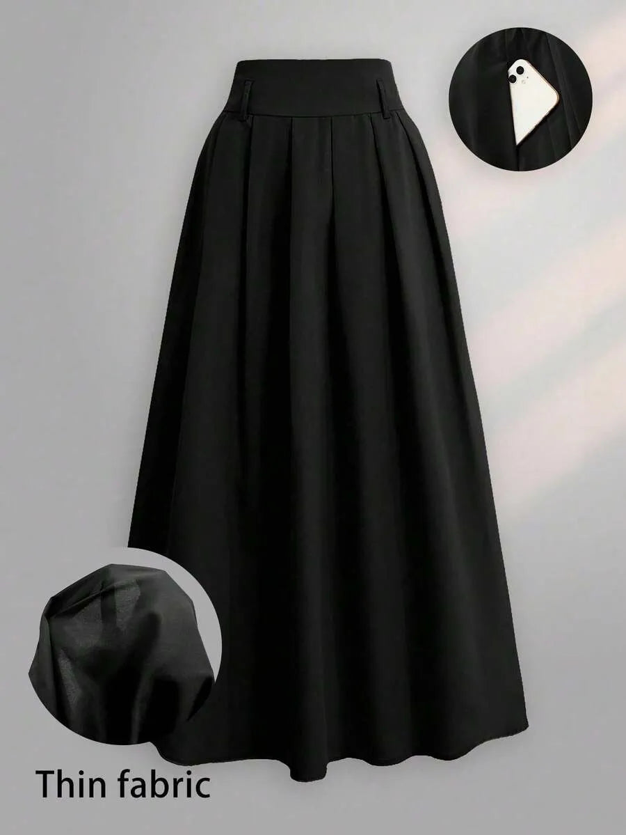 SHEIN A-Line تنورة كاجوال طويلة بخصر عالي وطيات
