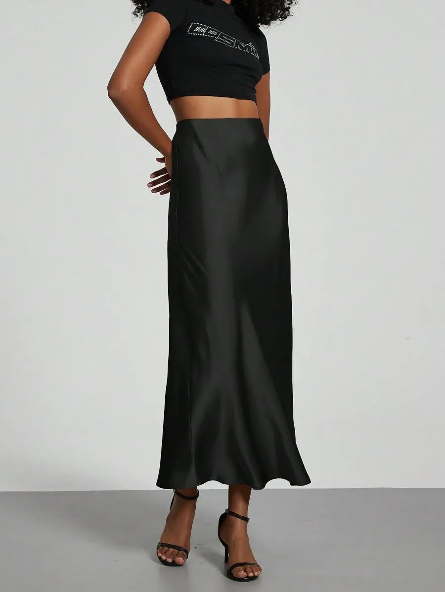 SHEIN Se-Helo Fashion تنورة ماكسي نسائية من الساتان الناعم من