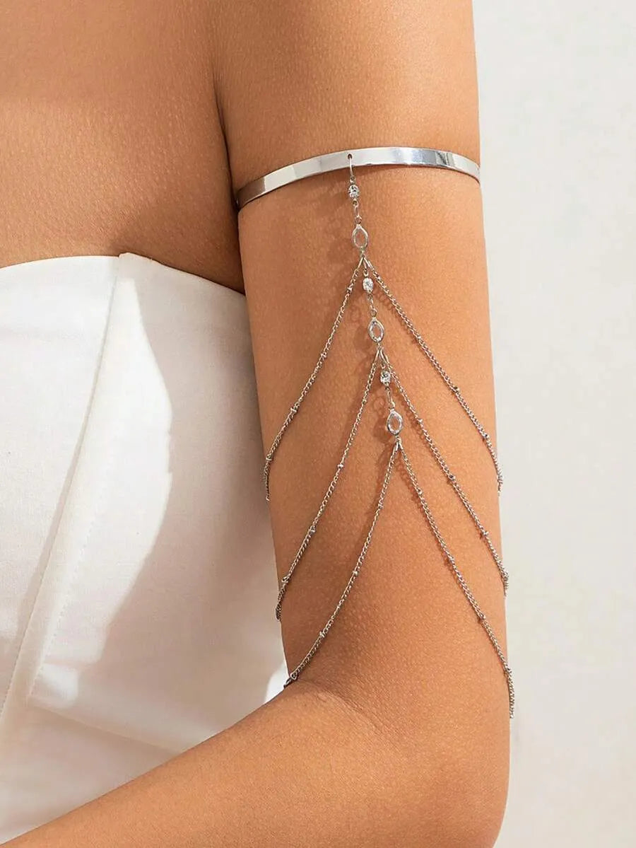 SHEIN سوار نسائي معدني بتصميم سلسلة وشرابات قابل للتعديل متعدد الألوان