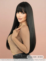 SHEIN 7JHH WIGS شعر ناعم وطويل بلون أسود طبيعي مع غرة