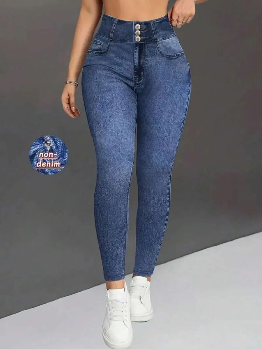 SHEIN سروال نسائي ضيق مطبوع بخصر عالٍ