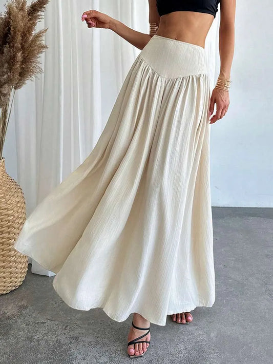 SHEIN Firerie تنورة طويلة عريضة بجيوب وتفاصيل كسرات عند الخصر من