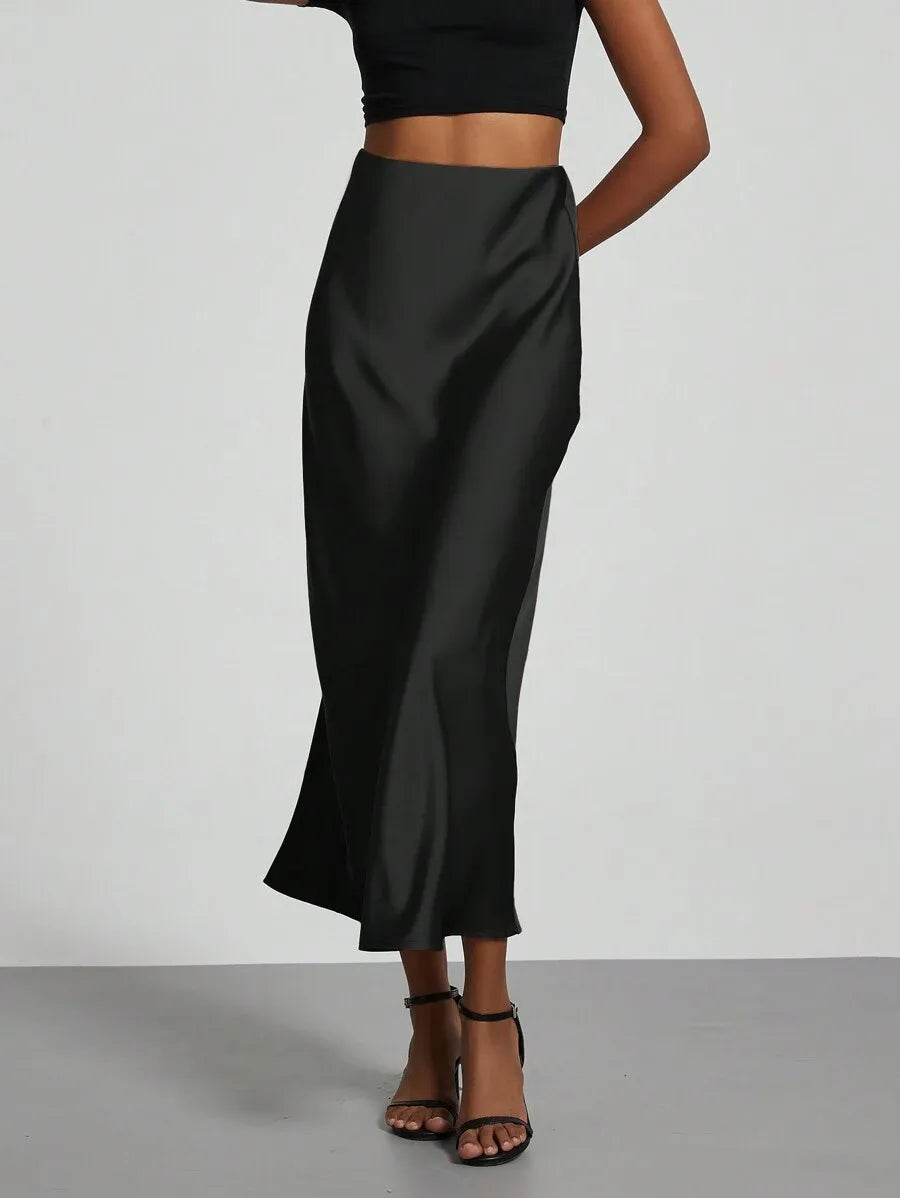 SHEIN Se-Helo Fashion تنورة ماكسي نسائية من الساتان الناعم من