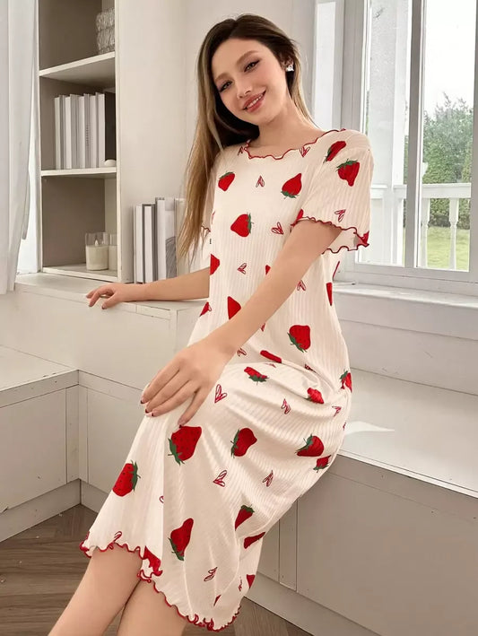 SHEIN Softscene فستان نوم بلون متعدد الألوان وأكمام قصيرة وقصة فضفاضة