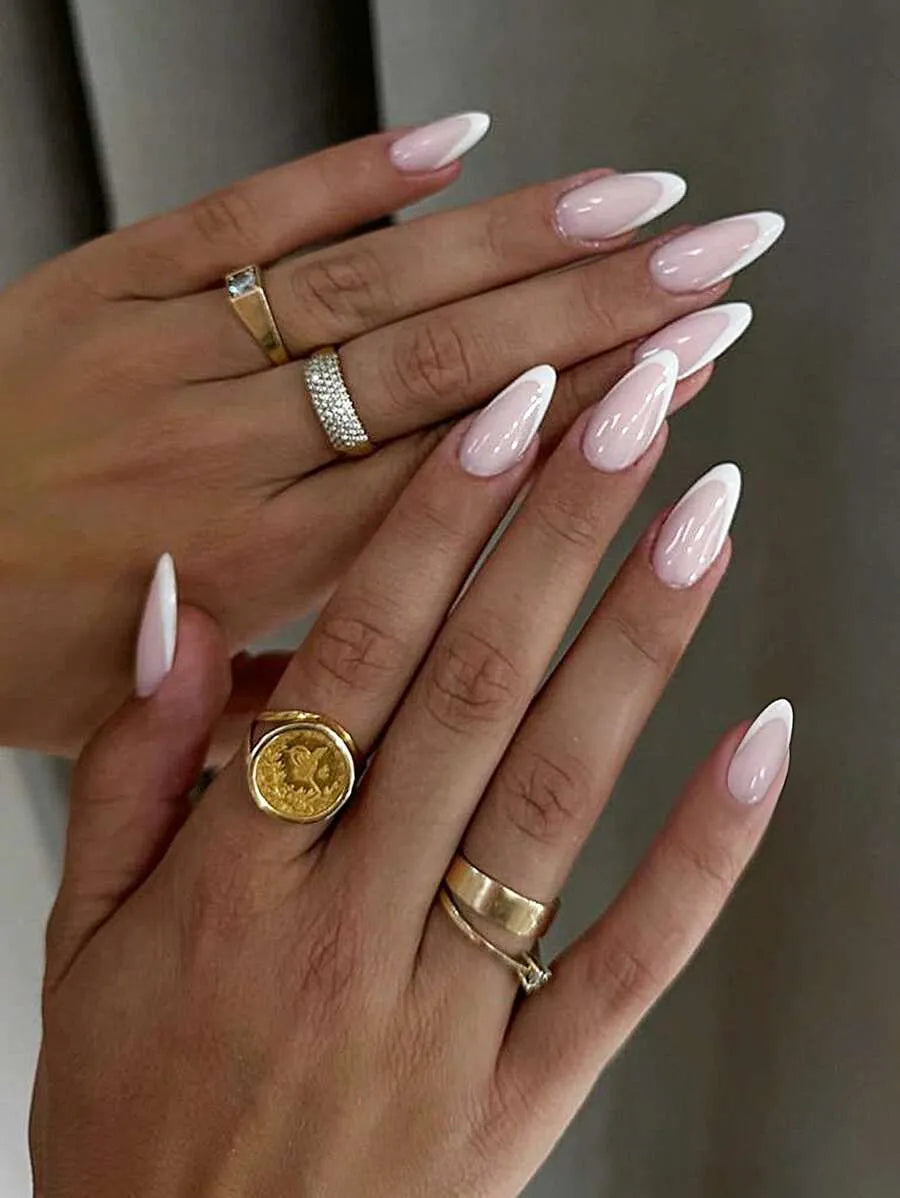 SHEIN أظافر فرنسية 24 قطعة متوسطة بشكل لوز لامعة متعددة الألوان