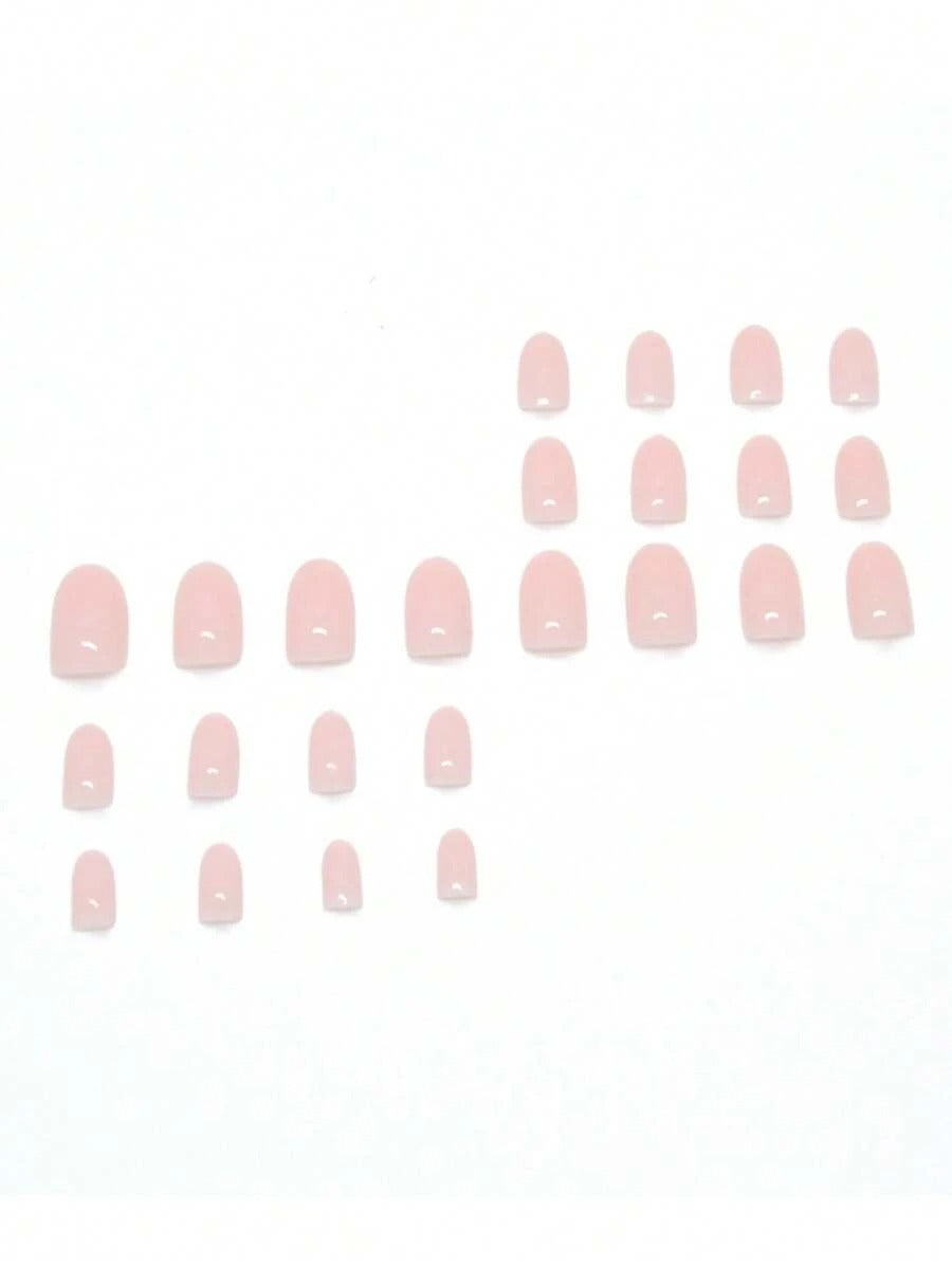 SHEIN طقم أظافر أكريليك بيضاوية – 24 قطعة وردي وبيج
