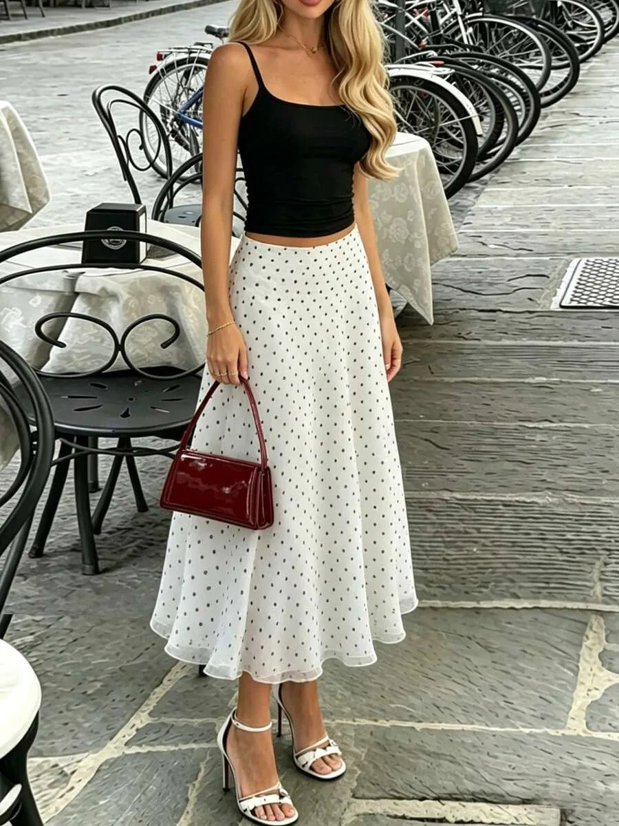 SHEIN تنورة صيفية أنيقة بطبعة النقاط