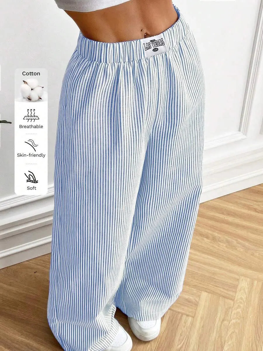 SHEIN EZwear بنطلون نسائي مخطط واسع الساق