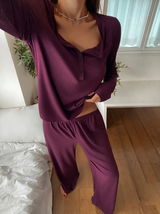 SHEIN DAZY طقم قطعتين بأكمام طويلة وبنطلون بلون عنابي