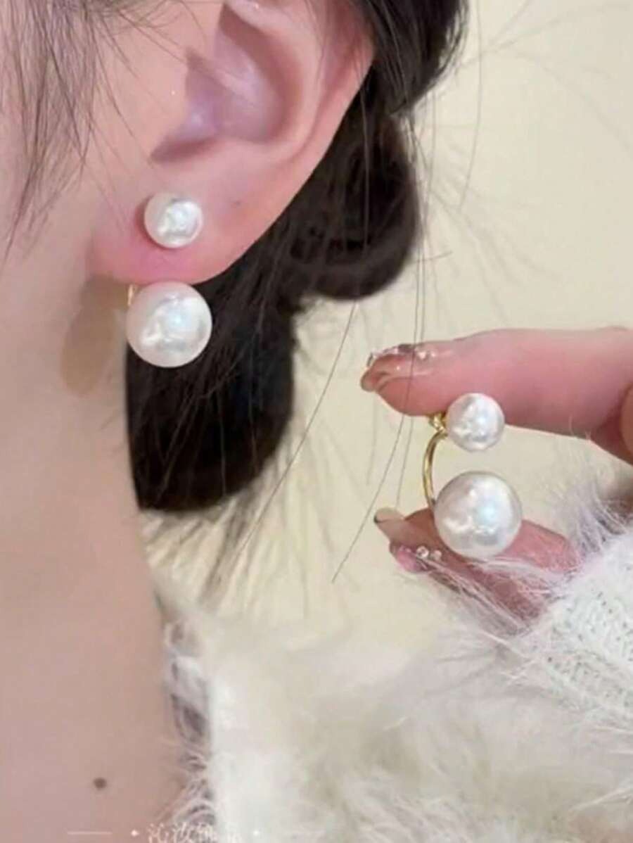 SHEIN زوج أقراط بلؤلؤ فرنسي فاخر بتصميم أنيق