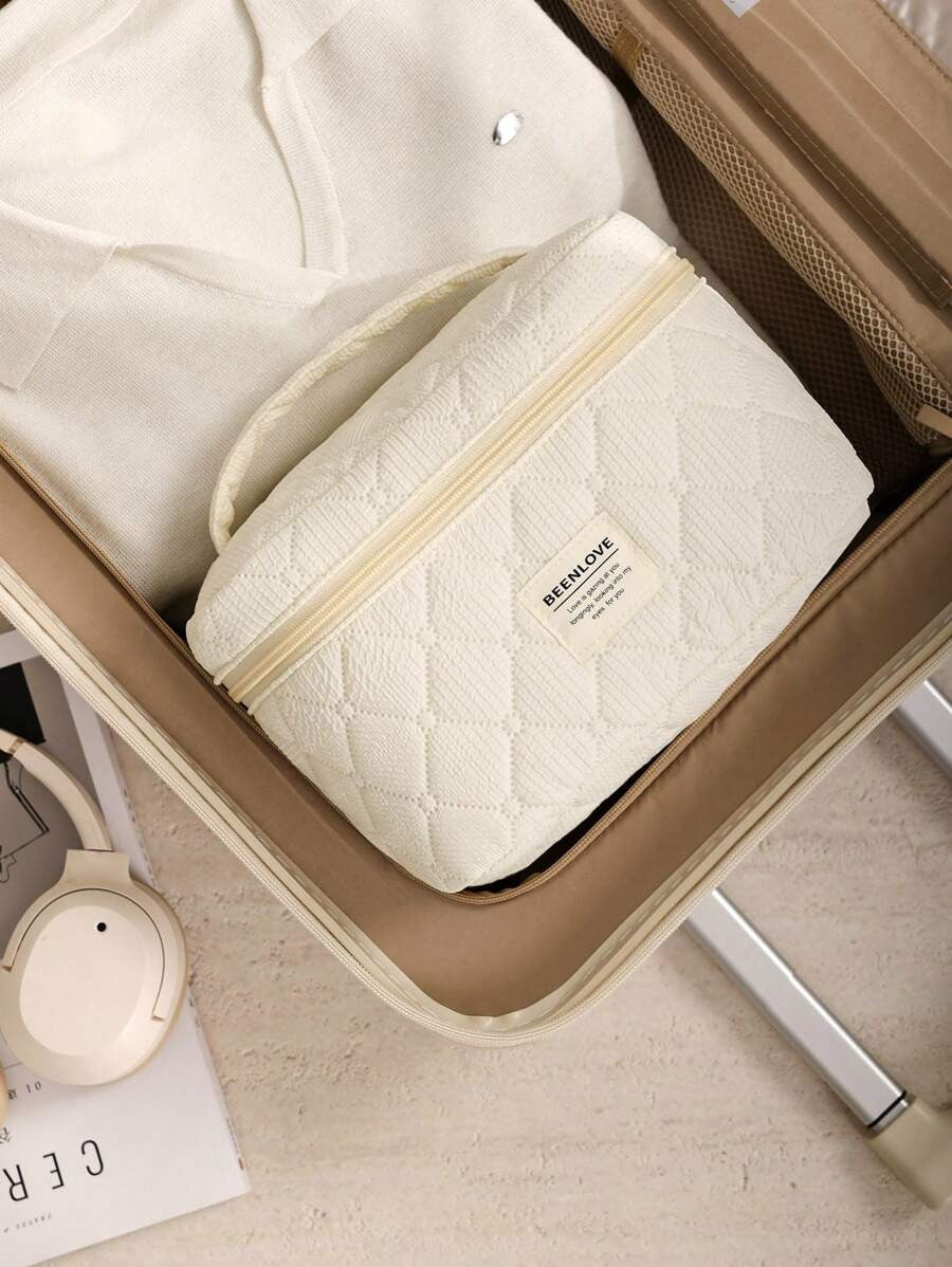 SHEIN مجموعة 3 قطع من حقائب مكياج لون بيج