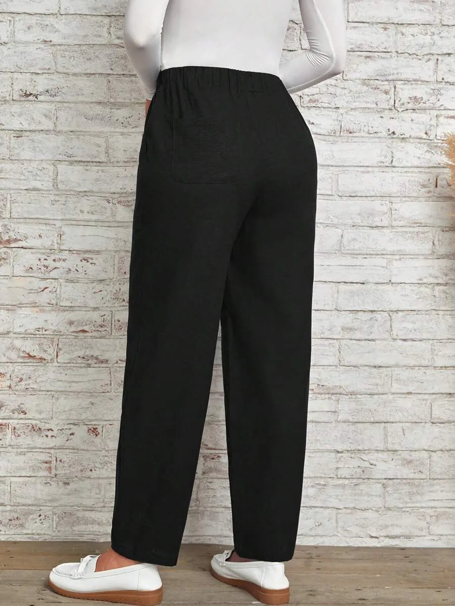 SHEIN بنطلون نسائي قطني بخصر مرن للارتداء اليومي