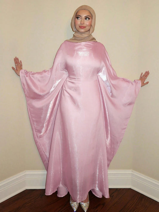 SHEIN فستان كيمونو نسائي ماكسي ساتان بلون سادة بخصر مشدود وأكمام واسعة