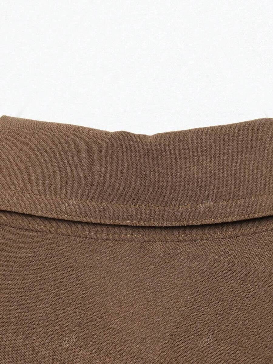 SHEIN طقم نسائي بني توب برباط وبنطال واسع