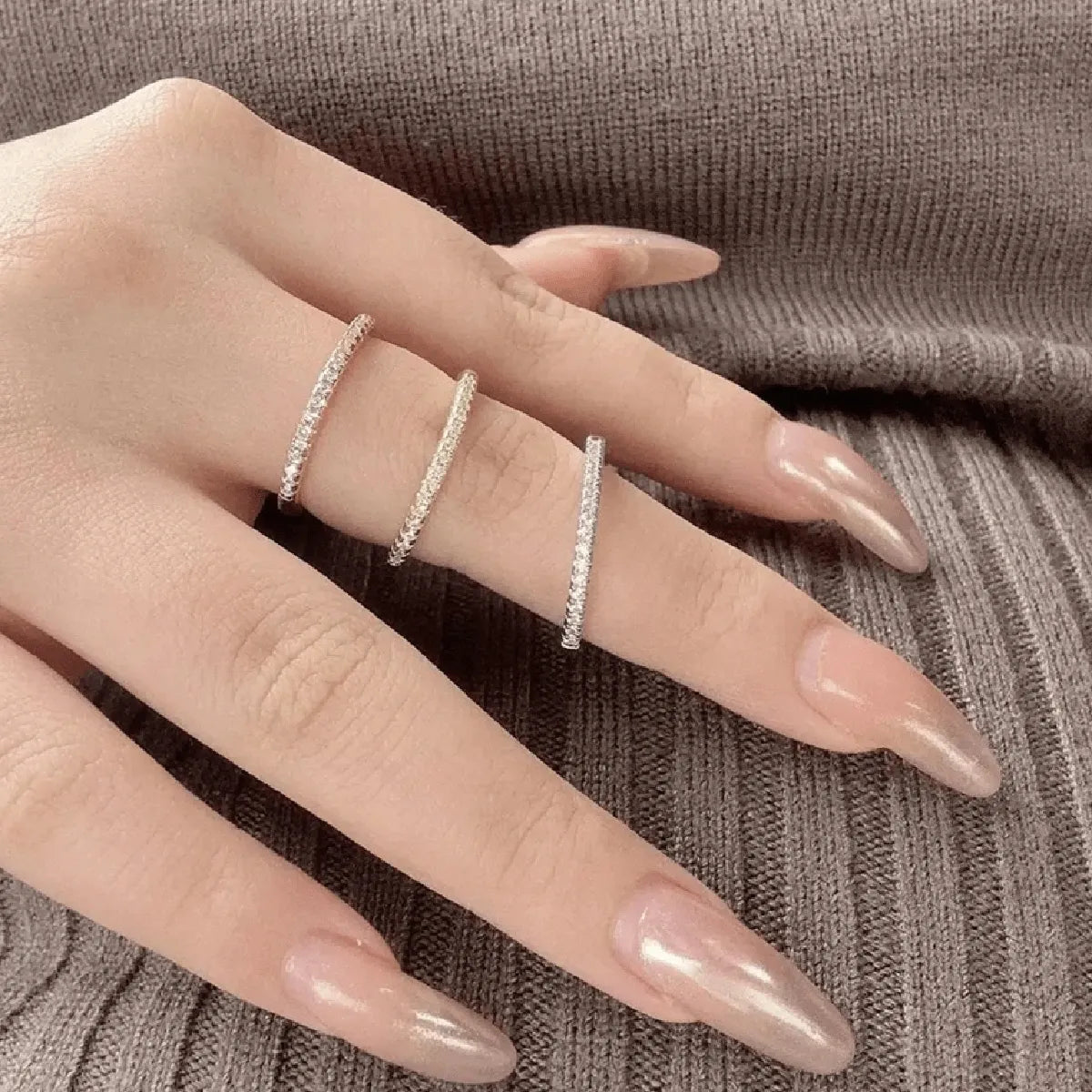 SHEIN VKHK خاتم نسائي مرصع بالزركونيا اللامعة بتصميم فاخر