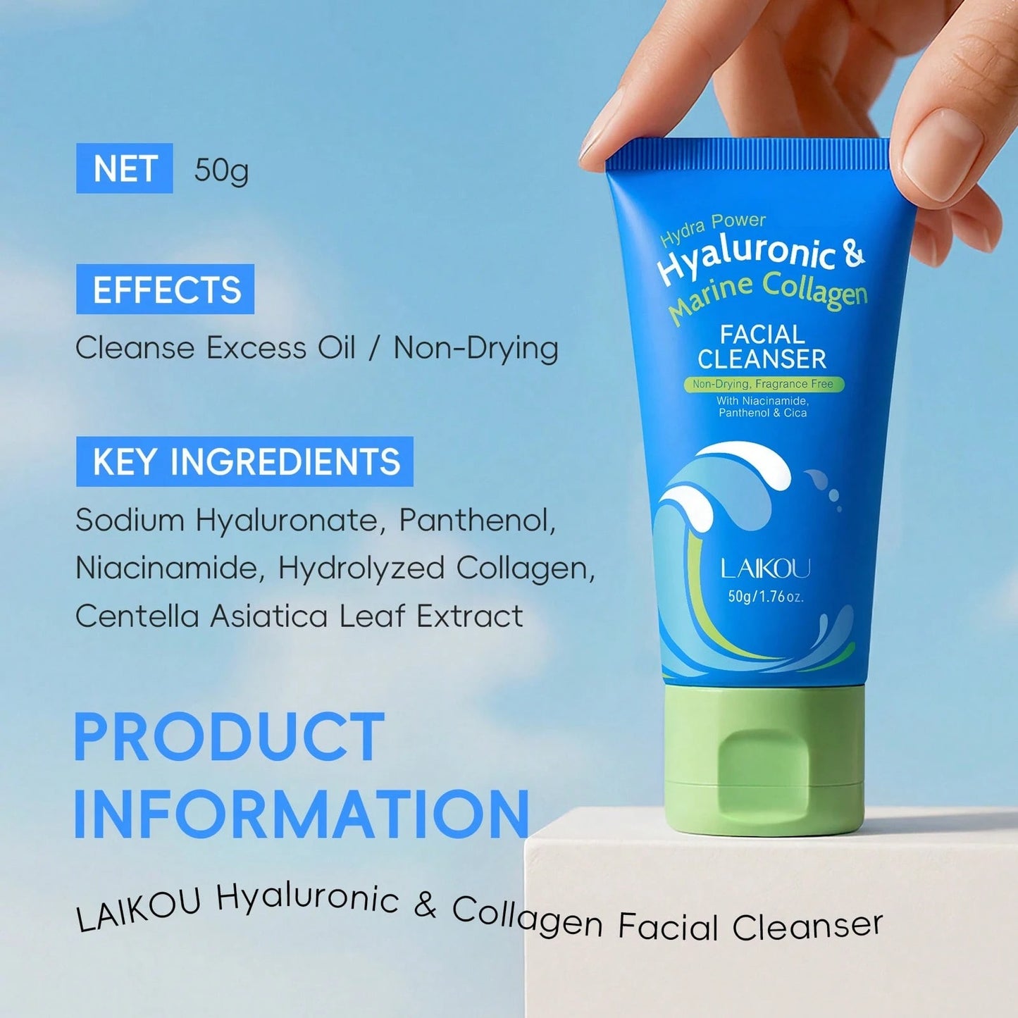 LAIKOU منظف وجه  بحمض الهيالورونيك والكولاجين