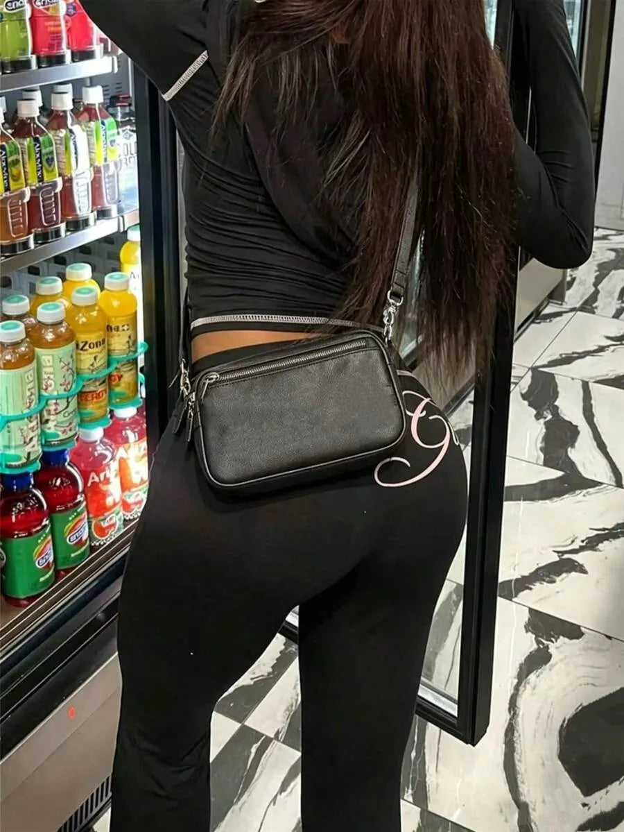 SHEIN طقم رياضي نسائي قطعتين هودي بسحاب وبنطال بلون الأسود