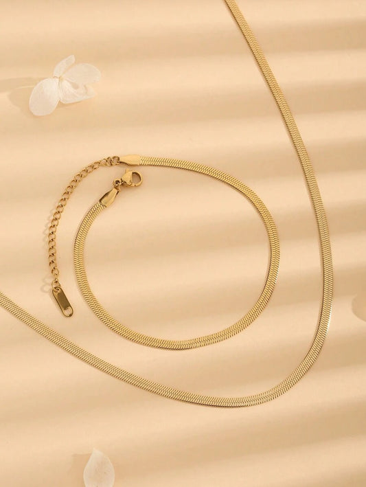 SHEIN طقم قلادة وسوار ثعبان ذهب 18 قيراط