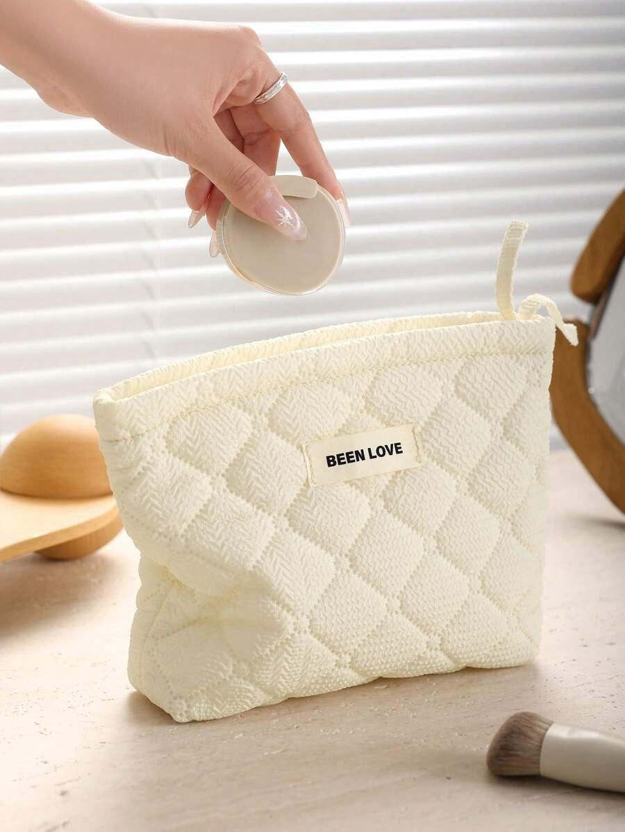 SHEIN مجموعة 3 قطع من حقائب مكياج لون بيج