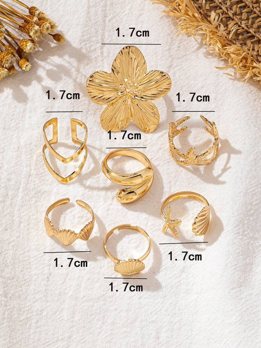 SHEIN طقم 3 خواتم بشكل نجمة بحر وأصداف